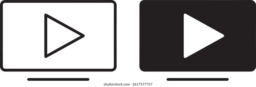 Minimalist play button icons, geometric shapes, black and white, contrasting designs, simple user interface elements, video player symbols, clean graphic design,	