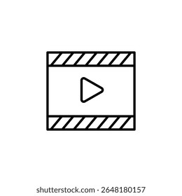 Ícone de reprodução minimalista em um contorno de mídia com quadro de ardósia de filme