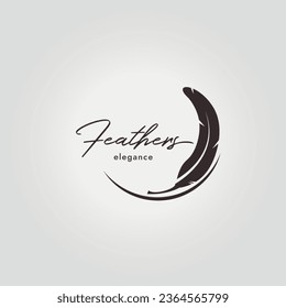 logotipo del plumage minimalista, ilustración del icono de plumas, vector de diseño del quill