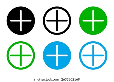 Conjunto de iconos minimalistas Plus sobre fondo blanco. Ilustración vectorial