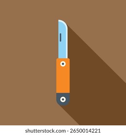 Minimalist pocket knife icon in flat design style with long shadow effect