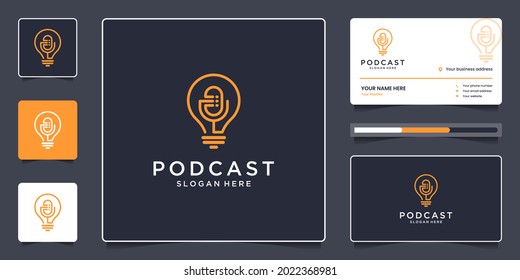 Minimalist podcast logo design and business card, Creative combine microphone and lamp concept