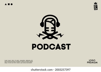Logotipo sencillo para audífono PODCAST para marca y empresa