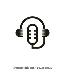 minimalist podcast with Microphone and Headphone icon logo template