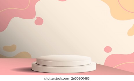 A minimalist podium display with soft pastel pink background for product presentation, This content was created using vector drawing tools and software, not generated by AI
