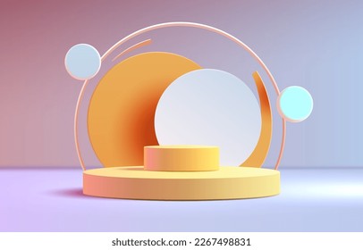 Minimalist podium with lighting, Stage Podium Scene with for Award, Decor element background. Vector illustration