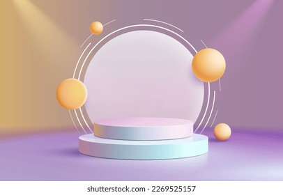 Minimalist podium with lighting, Stage Podium Scene with for Award, Decor element background. Vector illustration