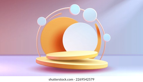 Minimalist podium with lighting, Stage Podium Scene with for Award, Decor element background. Vector illustration