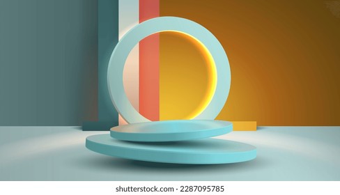 Minimalist podium with lighting, Stage Podium Scene with for Award, Decor element background. Vector illustration