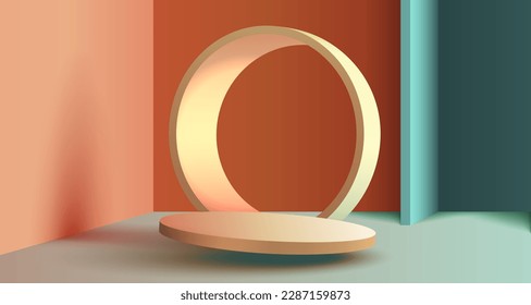 Minimalist podium with lighting, Stage Podium Scene with for Award, Decor element background. Vector illustration