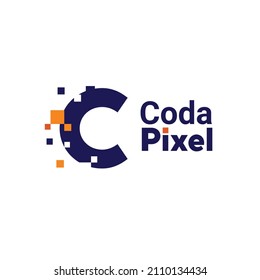 Minimalist Point Letter C Logo. C letter pixel mark digital 8 bit