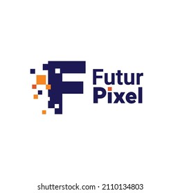 Minimalist Point Letter F Logo. F letter pixel mark digital 8 bit