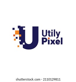 Minimalist Point Letter U Logo. U letter pixel mark digital 8 bit