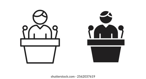 Minimalist Politician Speaker Icon at Podium, Symbol of Public Speaking and Leadership