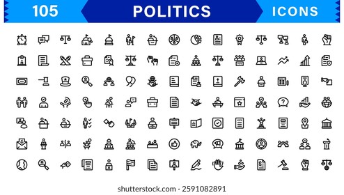 Minimalist Politics Icon Pack. Flat, Line, and Outline Icons for Elections, Governance, and Public Policy