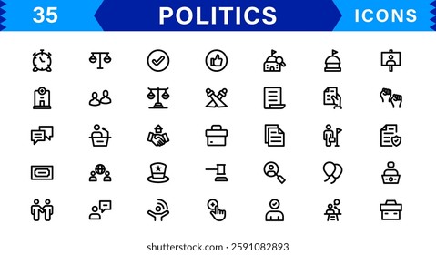 Minimalist Politics Icon Pack. Flat, Line, and Outline Icons for Elections, Governance, and Public Policy