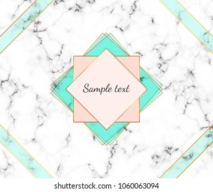 Minimalist polygonal frame, marble texture with gold lines border. Template for designs, banner, card, flyer, invitation, party, birthday, wedding, save the date, annivers, poster
