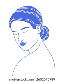 Minimalist Portrait of a Serene Woman Modern Line Art. Peaceful Female Profile Elegant Minimalist Illustration.