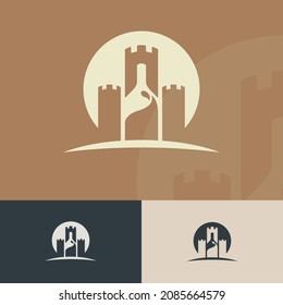 Minimalist positive and negative graphics of wine bottles. Wine logo. Wine cellar castle creative logo vector illustration graphic.