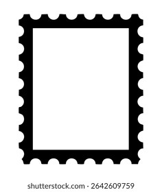 Minimalist postage stamp silhouette icon in bold black vector style. Ideal for mail-related designs, logo elements, web icons, branding, and retro-style print or postal illustrations.