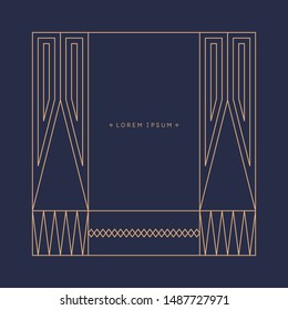 Minimalist postcard for text. Vector geometric illustration with gold lines.