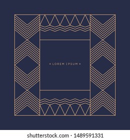 Minimalist postcard for text. Vector geometric illustration with gold lines.