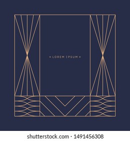 Minimalist postcard for text. Vector geometric illustration with gold lines.