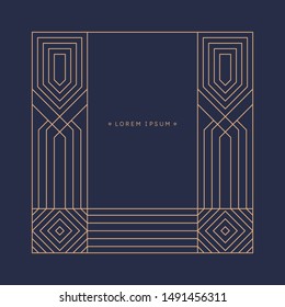 Minimalist postcard for text. Vector geometric illustration with gold lines.