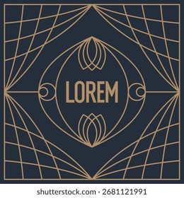 Minimalist postcard for text. Vector geometric illustration with gold lines.