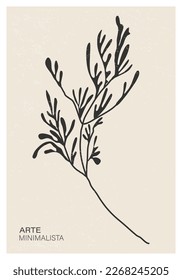 Afiche minimalista con composición de hoja de arte abstracto