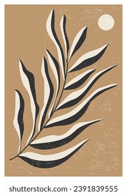 Minimalist poster with abstract art leaf composition