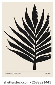 Minimalist poster with abstract art leaf composition in trendy contemporary collage style