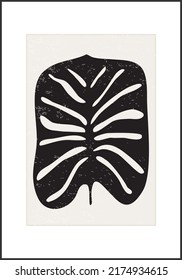 Afiche minimalista con composición de hoja abstracta, estilo de collage contemporáneo