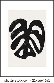 Afiche minimalista con composición de hoja abstracta, estilo de collage contemporáneo