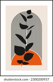 Minimalist poster with abstract leaf composition, contemporary collage style