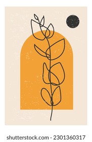 Afiche minimalista con composición de hoja abstracta, estilo de collage contemporáneo