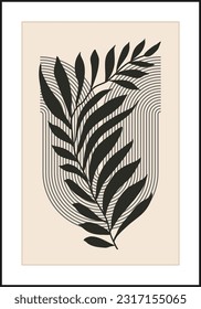 Minimalist poster with abstract leaf composition, contemporary collage style