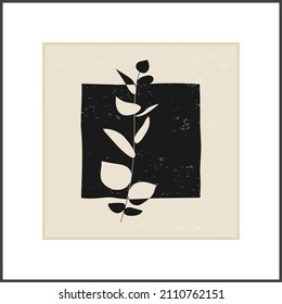 Minimalist poster with botanical branch and leaves abstract collage