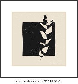 Minimalist poster with botanical branch and leaves abstract collage