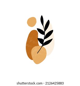 Minimalist poster with botanical branch and leaves abstract collage
