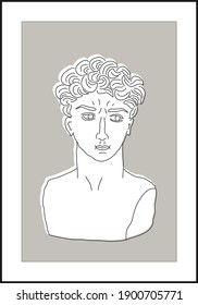 Minimalist poster with David sculpture bust, modern aesthetic style, single line art contour sketch, ideal for art gallery, wall art decoration, interior design