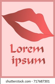 Minimalist poster design. Lips on a pink background