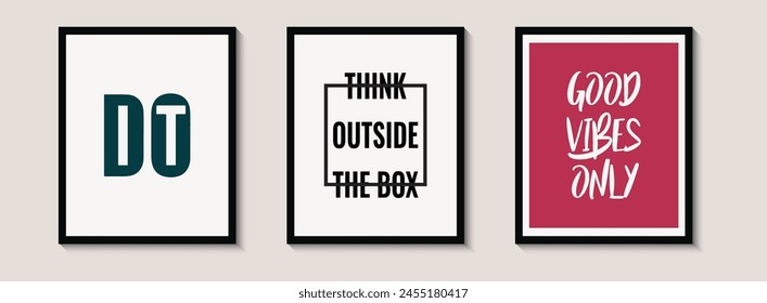 Minimalist Poster Design, three pieces poster design with black frame, Wall art decoration.