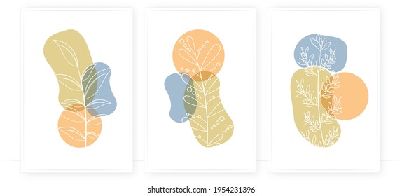 Minimalist poster design, vector.  Plants in autumn, water color art design. Three pieces modern wall art set. Abstract paint design. Wall art, artwork. Artistic colorful brush background