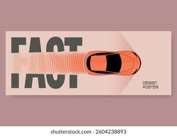 Minimalist poster of a fast sports car with a speed effect in a modern design