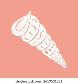 Cartaz minimalista com concha desenhada à mão. Silhueta marinha vintage em estilo ingênuo groovy