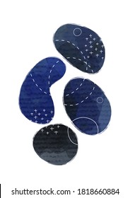 Minimalist poster with oval shapes. Hand painted brush vector texture. Cosmic watercolor contemporary collage illustration. Suitable for brochures, wall decor, postcards, newsletter, covers.