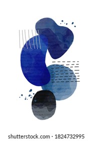 Afiche minimalista con formas ovaladas. Textura vectorial de pincel pintado a mano. Ilustración contemporánea de color acuático cósmico. Adecuado para folletos, decoración de pared, postales, boletines informativos, portadas.