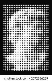 Minimalist poster with pixel sculpture bust, modern aesthetic style