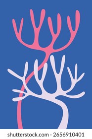 Minimalist poster with red and white corals. Natural design in flat style.